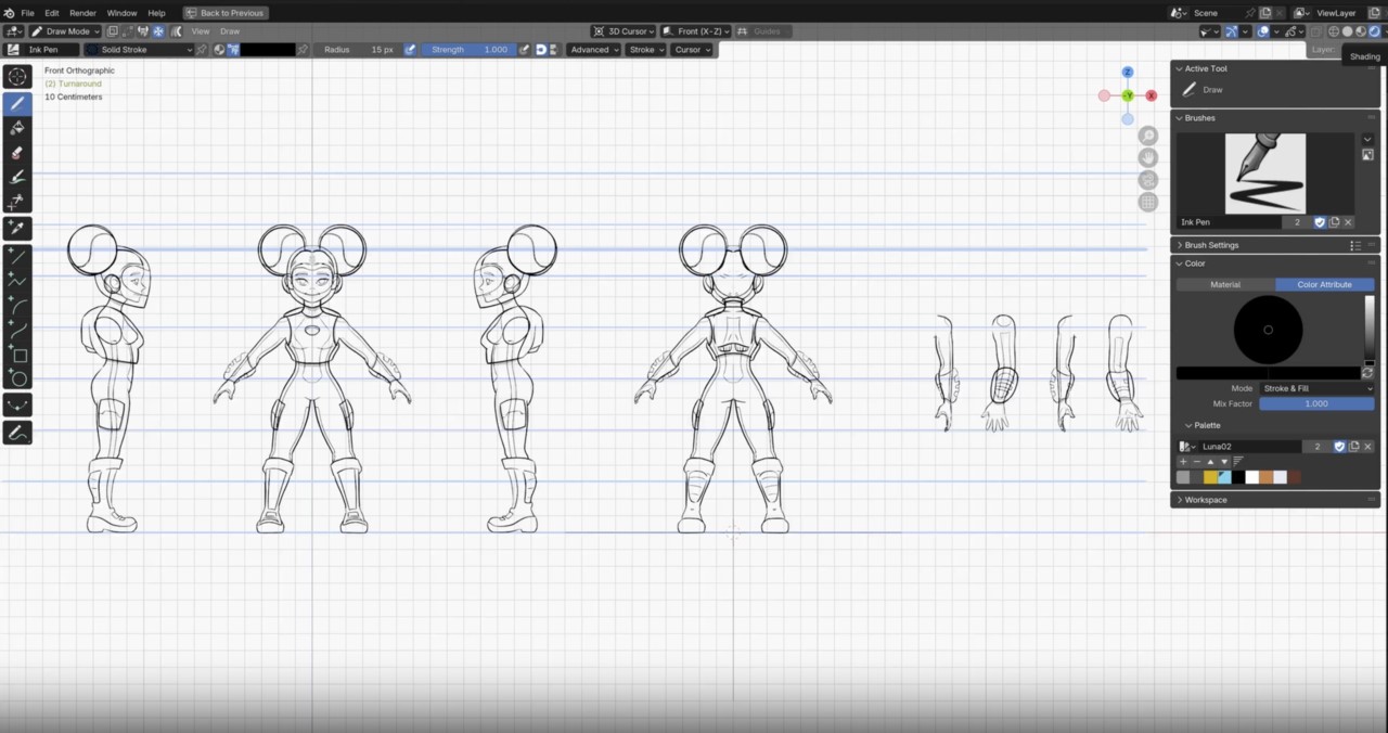 Create a Character Turnaround Sheet in Blender with Grease Pencil