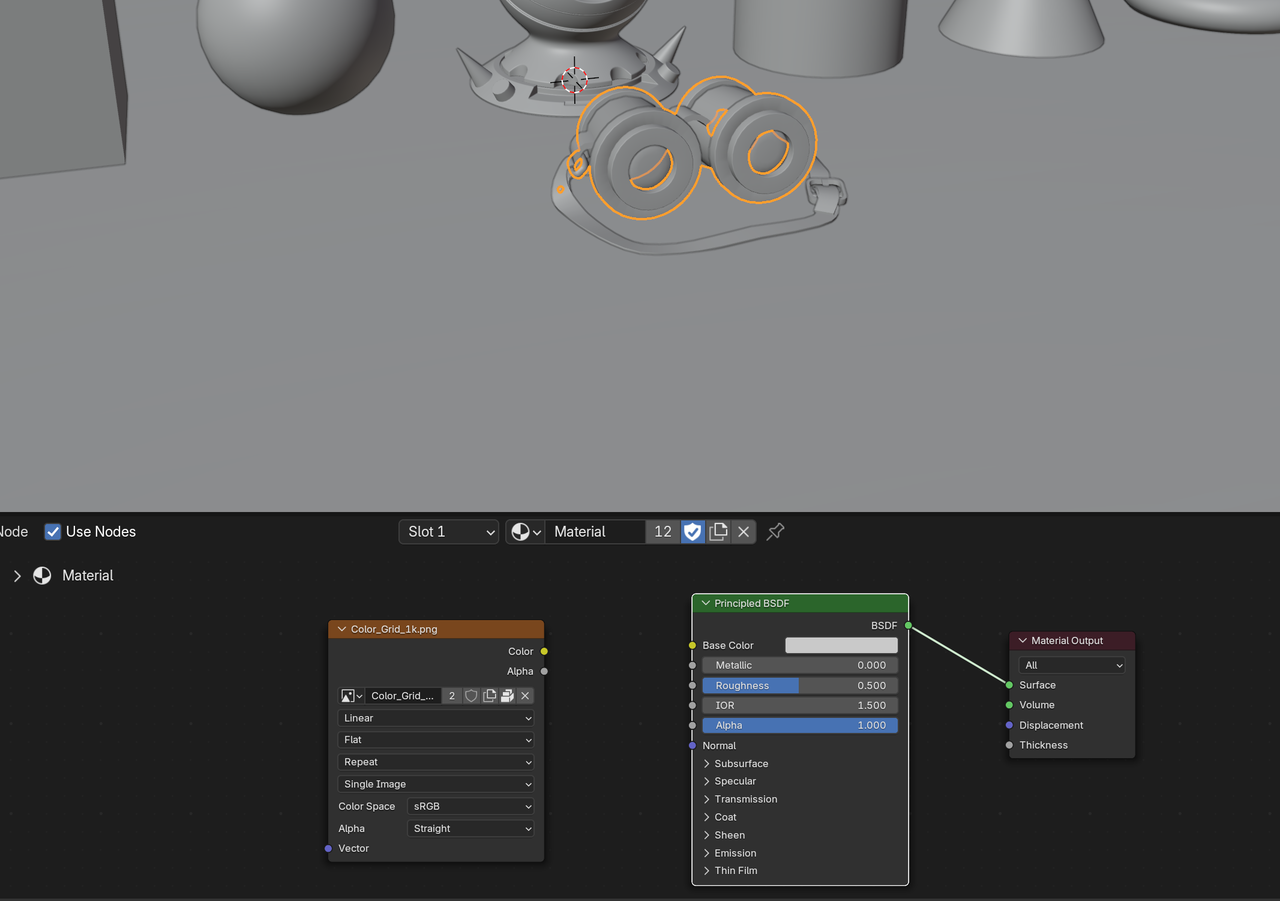 File/>00.png” data-loading=”lazy”></p>
<p>The Image is already there, as you can see.</p>
<p><b>“…how she gets the shader material to show up for Cylinder.001 when she doesn’t have it selected”</b></p>
<p>If you ALT+A Deselect everything, that Material will still show, even if nothing is Selected.</p>
<p><b>“… when she unchecked the first collection “texture coordinates”, it made her shader window blank out”</b></p>
<p>That’s because that was the only Collection that was enabled.</p>
<p><b>“…she’s got “Binoculars_metal_LP ” selected in the outliner, but there’s no outline in the workspace window”</b></p>
<p>That’s because she has the Overlays disabled.</p>
<p>You might want to go back to Blender Basics 4.x and the CORE Fundamentals of Modeling, before tackling this Course.</p>

		
	</div><!-- .bbp-reply-content -->
</div><!-- .reply -->

	
	
</div>
		</div>
	</div>


<footer class=
